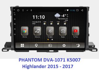 Штатная магнитола для Toyota Highlander 2015+ Phantom DVA-1071 K5007